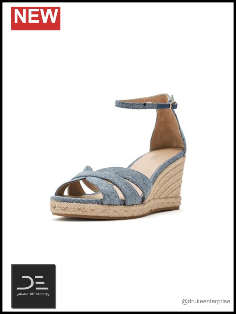 LRL Nellie Espadrille Wedge Sandals Denim Jute Ankle Strap